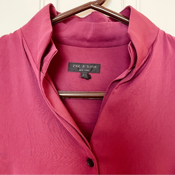RARE Rag & Bone Deep Red Hi-Low Button Up - Picture 2 of 10